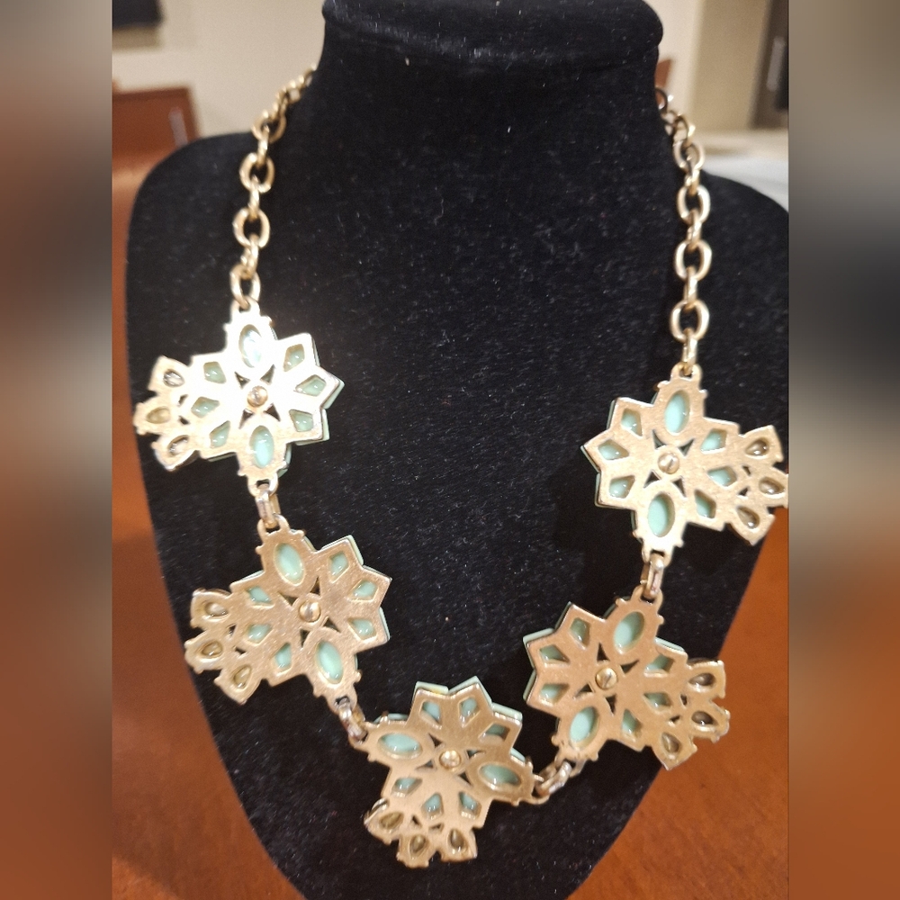J.Crew Rhinestone Statement Mint Green Color Neck… - image 4